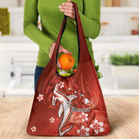 Personalized Hawaiian Maori Hammerhead Shark Grocery Bag Ulaula Plumeria - Polynesian Pride