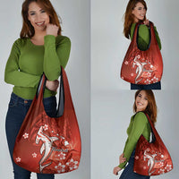 Personalized Hawaiian Maori Hammerhead Shark Grocery Bag Ulaula Plumeria - Polynesian Pride