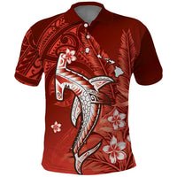 Personalized Hawaiian Maori Hammerhead Shark Polo Shirt Ulaula Plumeria - Polynesian Pride