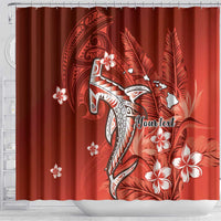 Personalized Hawaiian Maori Hammerhead Shark Shower Curtain Ulaula Plumeria LT9 - Polynesian Pride