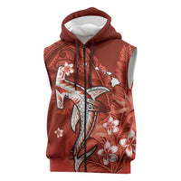 Personalized Hawaiian Maori Hammerhead Shark Sleeveless Zip Hoodie Ulaula Plumeria - Polynesian Pride