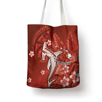 Personalized Hawaiian Maori Hammerhead Shark Tote Bag Ulaula Plumeria - Polynesian Pride