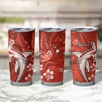 Personalized Hawaiian Maori Hammerhead Shark Tumbler Cup Ulaula Plumeria - Polynesian Pride