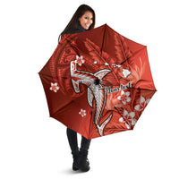 Personalized Hawaiian Maori Hammerhead Shark Umbrella Ulaula Plumeria - Polynesian Pride
