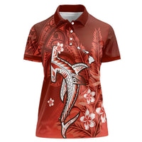 Personalized Hawaiian Maori Hammerhead Shark Women Polo Shirt Ulaula Plumeria - Polynesian Pride