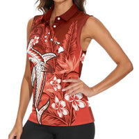 Personalized Hawaiian Maori Hammerhead Shark Women Sleeveless Polo Shirt Ulaula Plumeria - Polynesian Pride