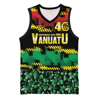 Vanuatu 46th Year Anniversary Basketball Jersey 30 July 1980 Hibiscus Seamless Pattern LT9 Unisex Black - Polynesian Pride