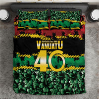 Vanuatu 46th Year Anniversary Bedding Set 30 July 1980 Hibiscus Seamless Pattern LT9 Black - Polynesian Pride