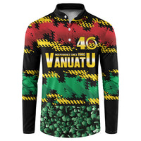 Vanuatu 46th Year Anniversary Button Sweatshirt 30 July 1980 Hibiscus Seamless Pattern LT9 Black - Polynesian Pride