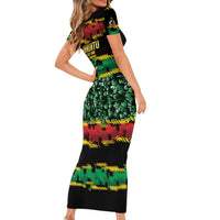 Vanuatu 46th Year Anniversary Short Sleeve Bodycon Dress 30 July 1980 Hibiscus Seamless Pattern LT9 - Polynesian Pride