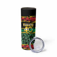 Vanuatu 46th Year Anniversary Skinny Tumbler 30 July 1980 Hibiscus Seamless Pattern LT9 - Polynesian Pride