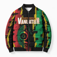 Vanuatu 46th Year Anniversary Bomber Puffer Jacket Tamtam Slit Drums Long God Yumi Stanap LT9 Unisex Black - Polynesian Pride