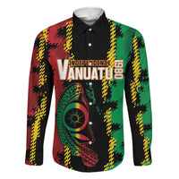 Vanuatu 46th Year Anniversary Family Matching Off The Shoulder Long Sleeve Dress and Hawaiian Shirt Tamtam Slit Drums Long God Yumi Stanap LT9 Dad's Shirt - Long Sleeve Black - Polynesian Pride