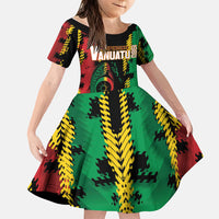Vanuatu 46th Year Anniversary Family Matching Summer Maxi Dress and Hawaiian Shirt Tamtam Slit Drums Long God Yumi Stanap LT9 Daughter's Dress Black - Polynesian Pride