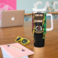 Vanuatu 46th Year Anniversary Tumbler With Handle Tamtam Slit Drums Long God Yumi Stanap LT9 - Polynesian Pride