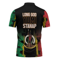 Vanuatu 46th Year Anniversary Zipper Polo Shirt Tamtam Slit Drums Long God Yumi Stanap LT9 - Polynesian Pride