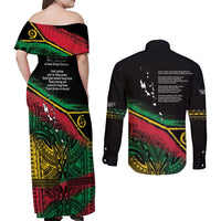 Vanuatu 46th Year Anniversary Couples Matching Off Shoulder Maxi Dress and Long Sleeve Button Shirt Vintage Grunge Vanuatu Flag Heritage LT9 - Polynesian Pride