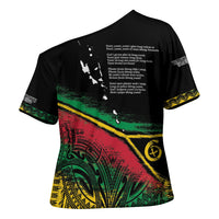 Vanuatu 46th Year Anniversary Cross Shoulder Shirt Vintage Grunge Vanuatu Flag Heritage LT9 - Polynesian Pride