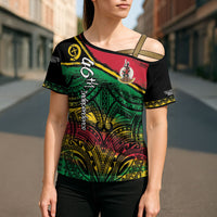 Vanuatu 46th Year Anniversary Cross Shoulder Shirt Vintage Grunge Vanuatu Flag Heritage LT9 - Polynesian Pride
