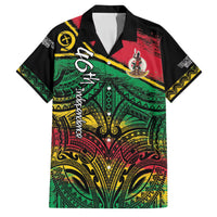 Vanuatu 46th Year Anniversary Family Matching Off Shoulder Maxi Dress and Hawaiian Shirt Vintage Grunge Vanuatu Flag Heritage LT9 Dad's Shirt - Short Sleeve Black - Polynesian Pride