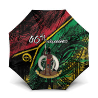 Vanuatu 46th Year Anniversary Umbrella Vintage Grunge Vanuatu Flag Heritage LT9 One Size Folded 11.42 inch Opened Diameter 37.4 inch Black - Polynesian Pride