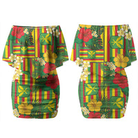 Hawaii Kanaka Maoli Hibiscus Couples Matching Off Shoulder Short Dress and Hawaiian Shirt Hawaiian Flag Motif LT9 - Polynesian Pride