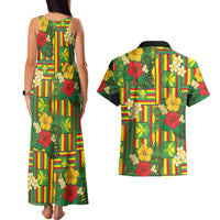 Hawaii Kanaka Maoli Hibiscus Couples Matching Tank Maxi Dress and Hawaiian Shirt Hawaiian Flag Motif