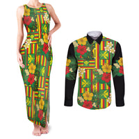 Hawaii Kanaka Maoli Hibiscus Couples Matching Tank Maxi Dress and Long Sleeve Button Shirt Hawaiian Flag Motif