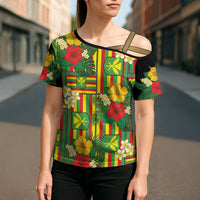 Hawaii Kanaka Maoli Hibiscus Cross Shoulder Shirt Hawaiian Flag Motif