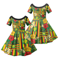 Hawaii Kanaka Maoli Hibiscus Family Matching Long Sleeve Bodycon Dress and Hawaiian Shirt Hawaiian Flag Motif LT9 Daughter's Dress Green - Polynesian Pride