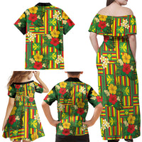 Hawaii Kanaka Maoli Hibiscus Family Matching Off Shoulder Maxi Dress and Hawaiian Shirt Hawaiian Flag Motif