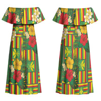 Hawaii Kanaka Maoli Hibiscus Family Matching Off Shoulder Maxi Dress and Hawaiian Shirt Hawaiian Flag Motif LT9 Mom's Dress Green - Polynesian Pride