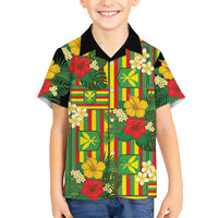 Hawaii Kanaka Maoli Hibiscus Family Matching Off Shoulder Maxi Dress and Hawaiian Shirt Hawaiian Flag Motif