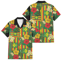Hawaii Kanaka Maoli Hibiscus Family Matching Puletasi and Hawaiian Shirt Hawaiian Flag Motif LT9 Dad's Shirt - Short Sleeve Green - Polynesian Pride