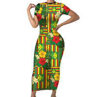 Hawaii Kanaka Maoli Hibiscus Family Matching Short Sleeve Bodycon Dress and Hawaiian Shirt Hawaiian Flag Motif