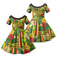 Hawaii Kanaka Maoli Hibiscus Family Matching Summer Maxi Dress and Hawaiian Shirt Hawaiian Flag Motif LT9 Daughter's Dress Green - Polynesian Pride