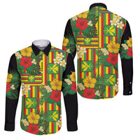 Hawaii Kanaka Maoli Hibiscus Family Matching Tank Maxi Dress and Hawaiian Shirt Hawaiian Flag Motif LT9 Dad's Shirt - Long Sleeve Green - Polynesian Pride