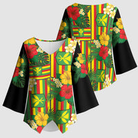 Hawaii Kanaka Maoli Hibiscus Kimono Sleeve Blouse Hawaiian Flag Motif