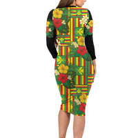 Hawaii Kanaka Maoli Hibiscus Long Sleeve Bodycon Dress Hawaiian Flag Motif