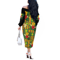 Hawaii Kanaka Maoli Hibiscus Off The Shoulder Long Sleeve Dress Hawaiian Flag Motif