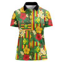 Hawaii Kanaka Maoli Hibiscus Women Polo Shirt Hawaiian Flag Motif