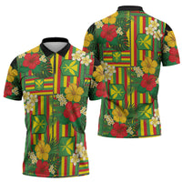Hawaii Kanaka Maoli Hibiscus Zipper Polo Shirt Hawaiian Flag Motif