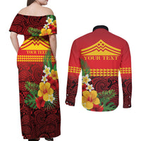 Hawaii Ku Kia'i Mauna Personalized Couples Matching Off Shoulder Maxi Dress and Long Sleeve Button Shirt Hibiscus Kakau Pattern LT9 - Polynesian Pride