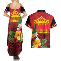 Hawaii Ku Kia'i Mauna Personalized Couples Matching Summer Maxi Dress and Hawaiian Shirt Hibiscus Kakau Pattern