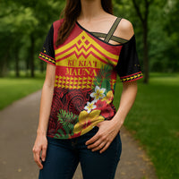 Hawaii Ku Kia'i Mauna Personalized Cross Shoulder Shirt Hibiscus Kakau Pattern