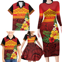 Hawaii Ku Kia'i Mauna Personalized Family Matching Long Sleeve Bodycon Dress and Hawaiian Shirt Hibiscus Kakau Pattern
