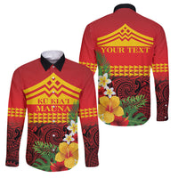 Hawaii Ku Kia'i Mauna Personalized Family Matching Mermaid Dress and Hawaiian Shirt Hibiscus Kakau Pattern LT9 Dad's Shirt - Long Sleeve Red - Polynesian Pride