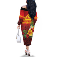 Hawaii Ku Kia'i Mauna Personalized Family Matching Off The Shoulder Long Sleeve Dress and Hawaiian Shirt Hibiscus Kakau Pattern