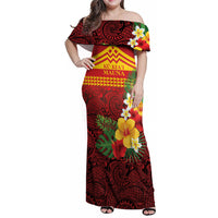 Hawaii Ku Kia'i Mauna Personalized Family Matching Off Shoulder Maxi Dress and Hawaiian Shirt Hibiscus Kakau Pattern