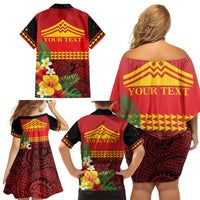 Hawaii Ku Kia'i Mauna Personalized Family Matching Off Shoulder Short Dress and Hawaiian Shirt Hibiscus Kakau Pattern LT9 Mom's Dress Red - Polynesian Pride